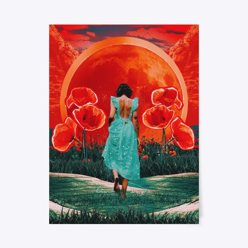Surreal Moon Sun Poppies Collage